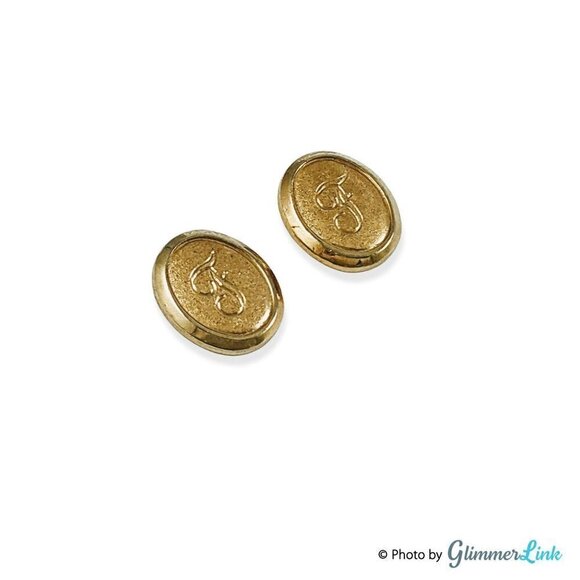 Vintage Letter F Monogrammed Oval Gold Tone Stud Earrings - Picture 3 of 10